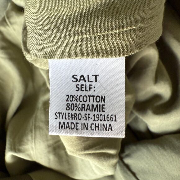 Roolee Salt Puff Sleeve Ramie Cotton Natural Snap Front Belted Modest Dress M - Picture 4 of 5